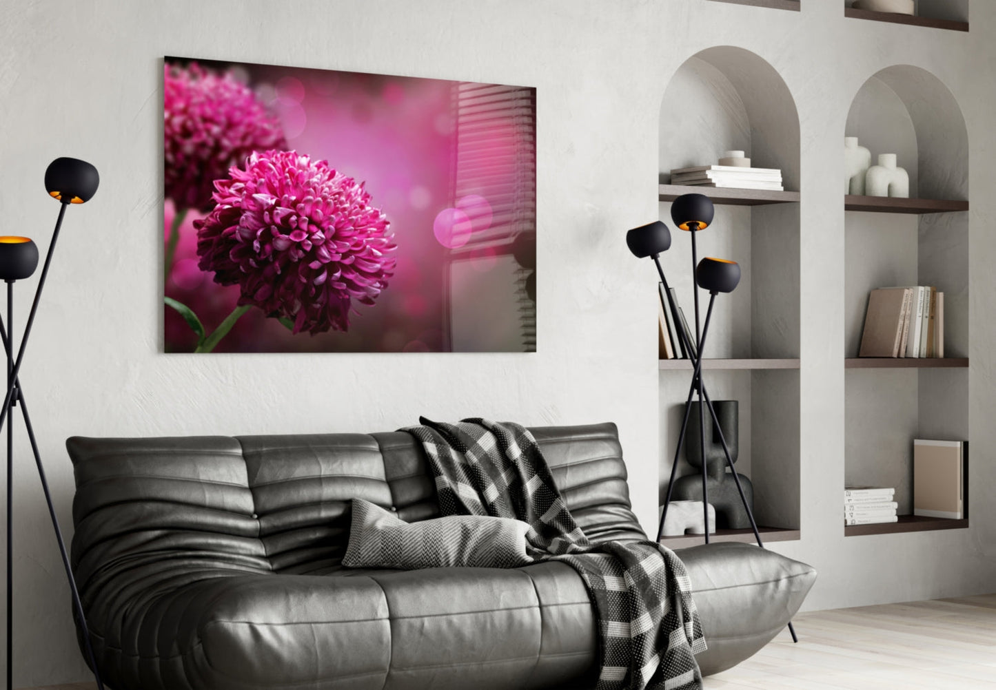 Magenta Pompom Dahlia Glass Wall Art
