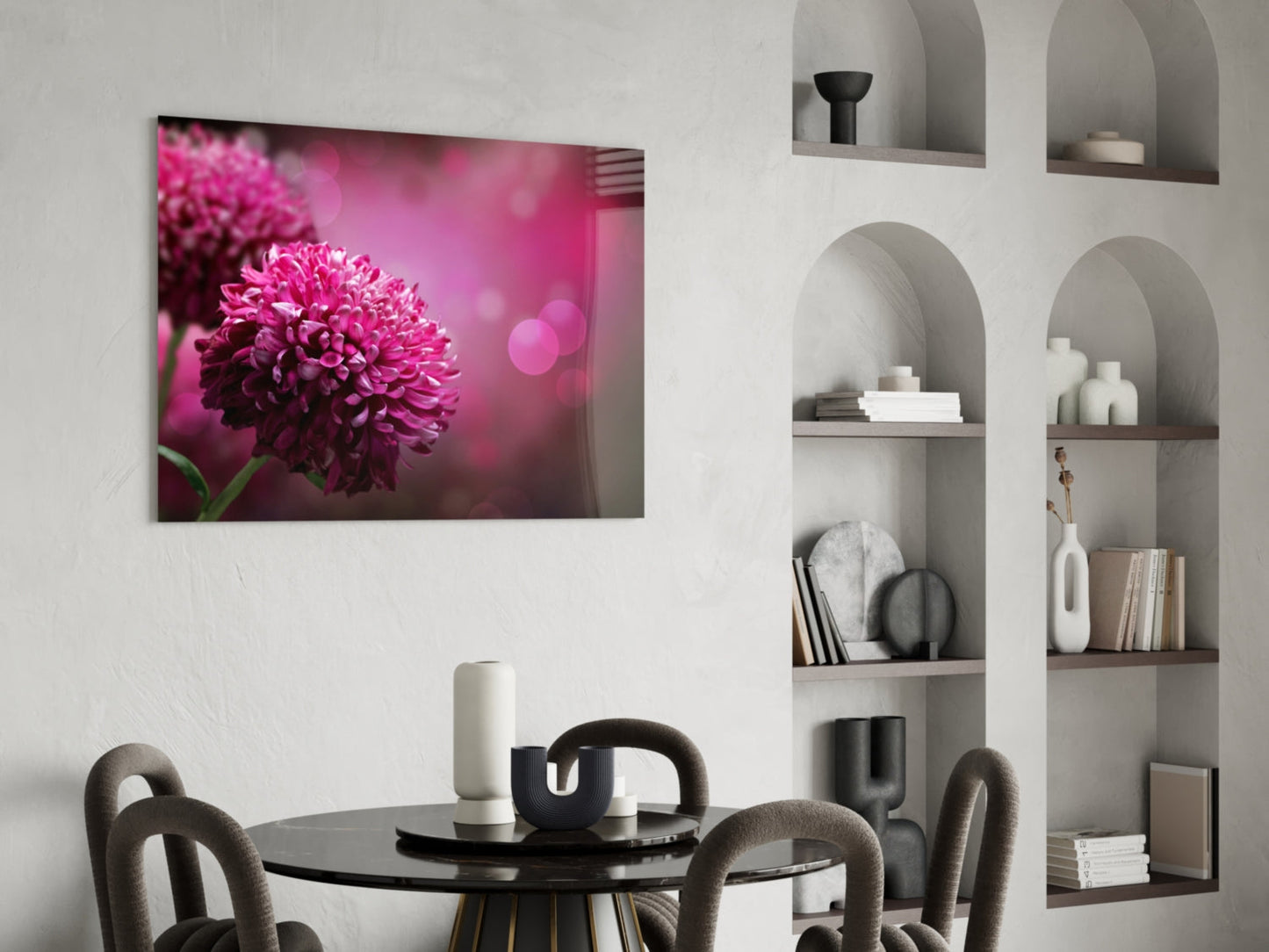Magenta Pompom Dahlia Glass Wall Art