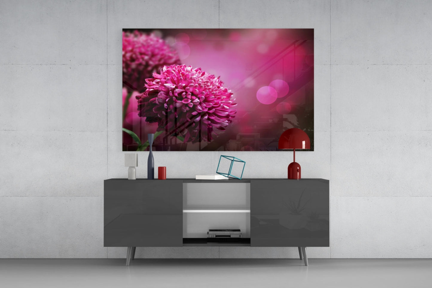 Magenta Pompom Dahlia Glass Wall Art