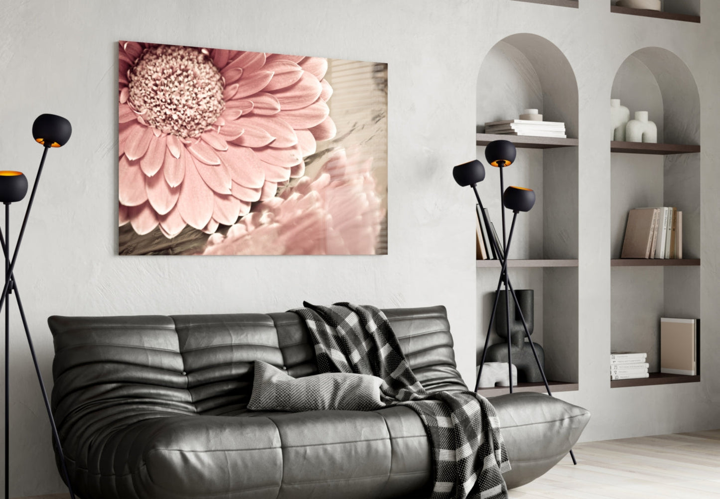 Blush Gerbera Daisy Macro Glass Wall Art