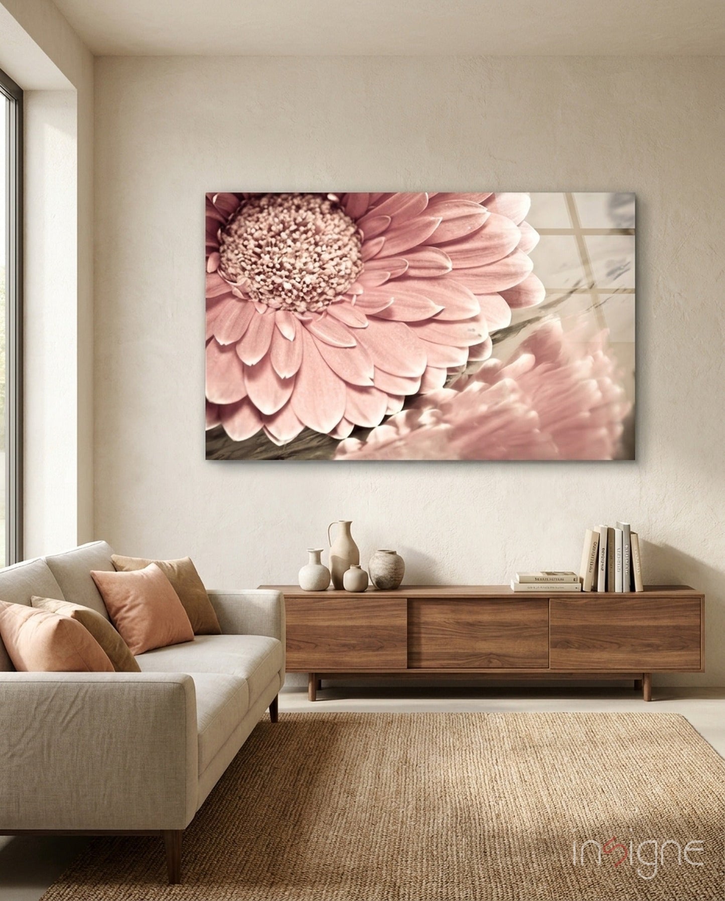 Blush Gerbera Daisy Macro Glass Wall Art
