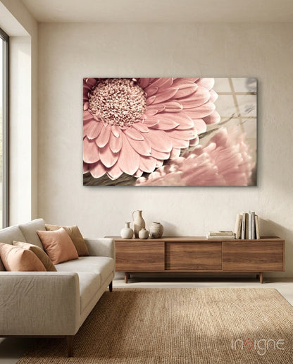Blush Gerbera Daisy Macro Glass Wall Art