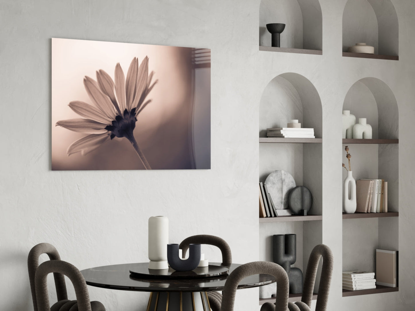 Sepia Backlit Daisy Silhouette Glass Wall Art