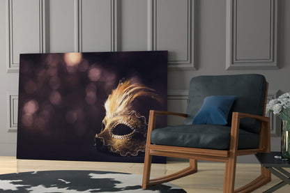 Gold Feathered Masquerade Mask Glass Wall Art