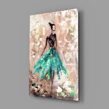 Emerald Gown Dancer on Copper Wall Glass Wall Art