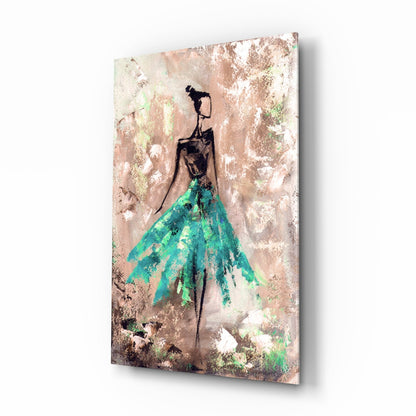 Emerald Gown Dancer on Copper Wall Glass Wall Art