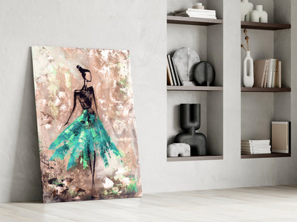 Emerald Gown Dancer on Copper Wall Glass Wall Art