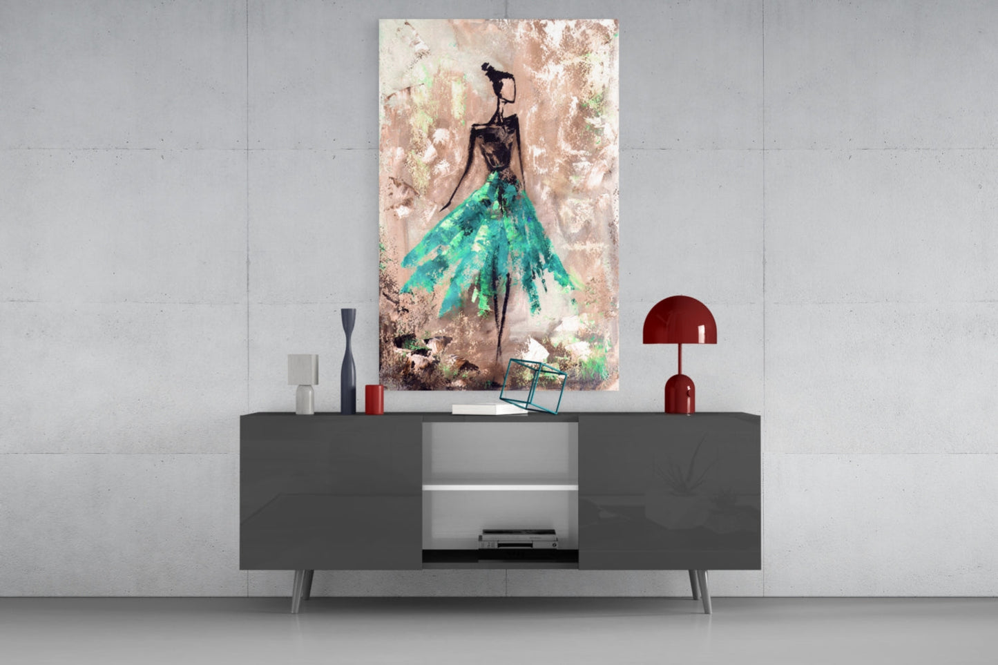 Emerald Gown Dancer on Copper Wall Glass Wall Art