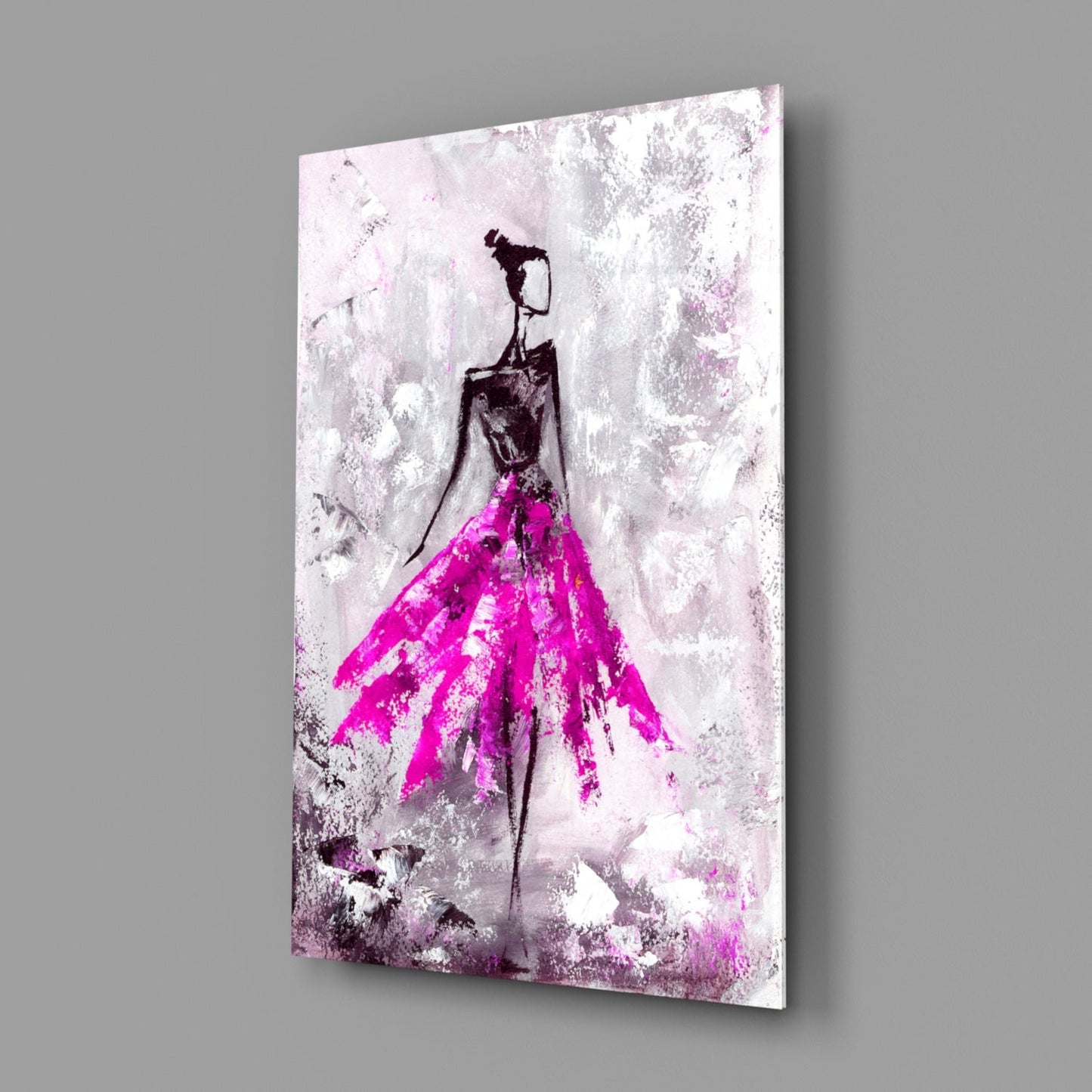 Magenta Ball Gown Ballerina Sketch Glass Wall Art