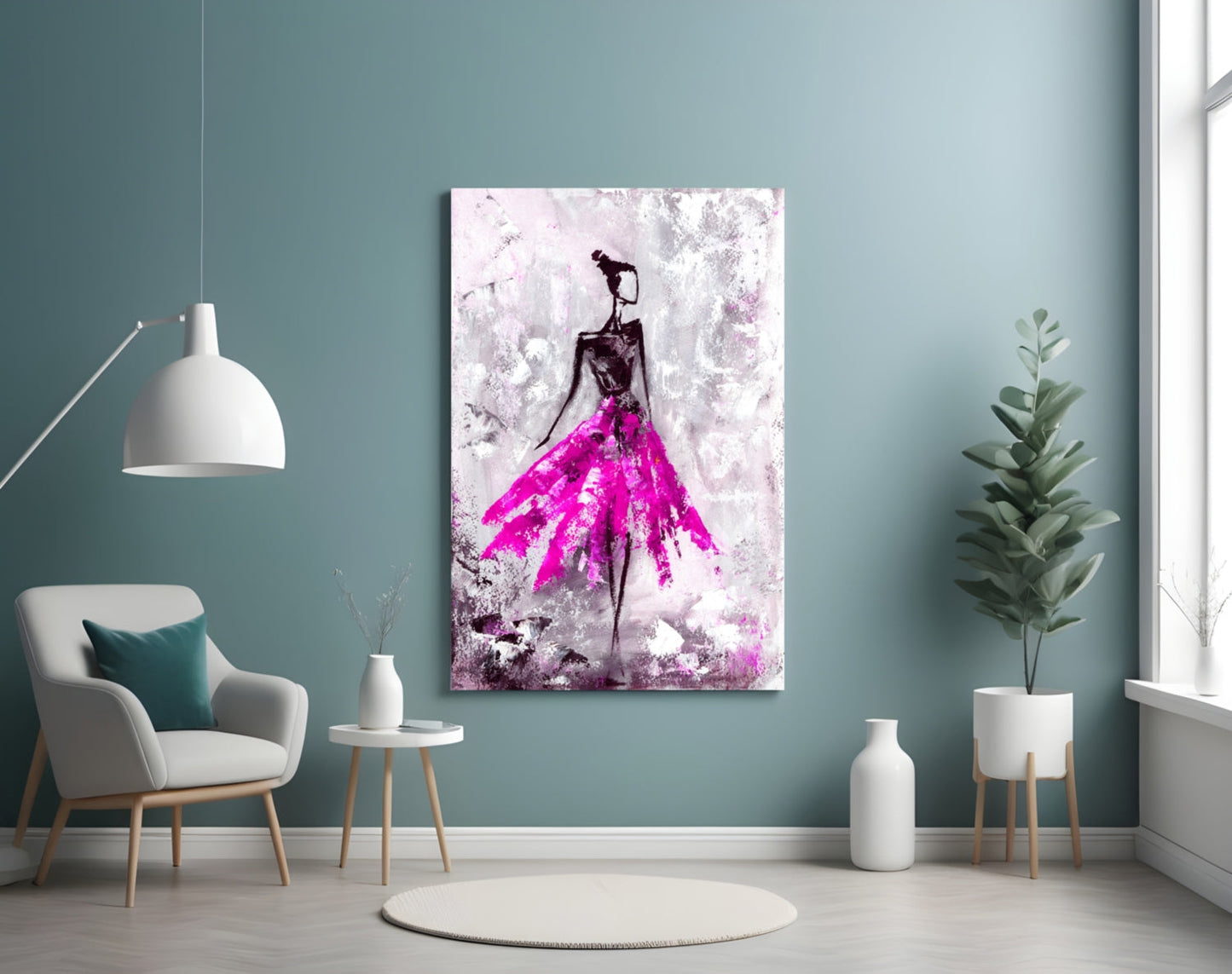 Magenta Ball Gown Ballerina Sketch Glass Wall Art