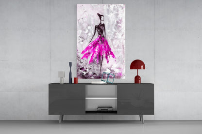 Magenta Ball Gown Ballerina Sketch Glass Wall Art