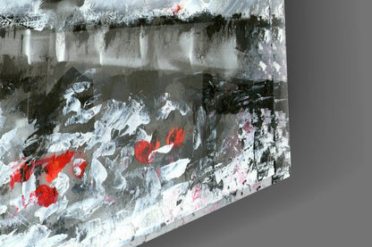 Rainy Riverside Boulevard Red Umbrellas Glass Wall Art