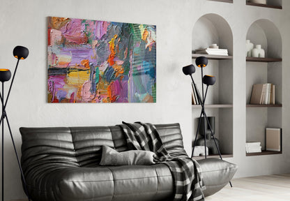 Impasto Multicolor Palette Knife Glass Wall Art