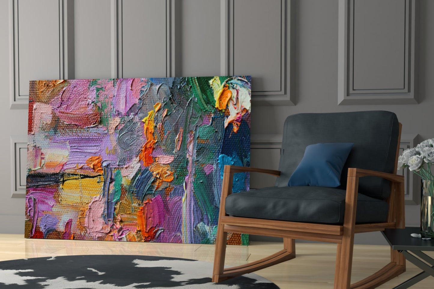 Impasto Multicolor Palette Knife Glass Wall Art