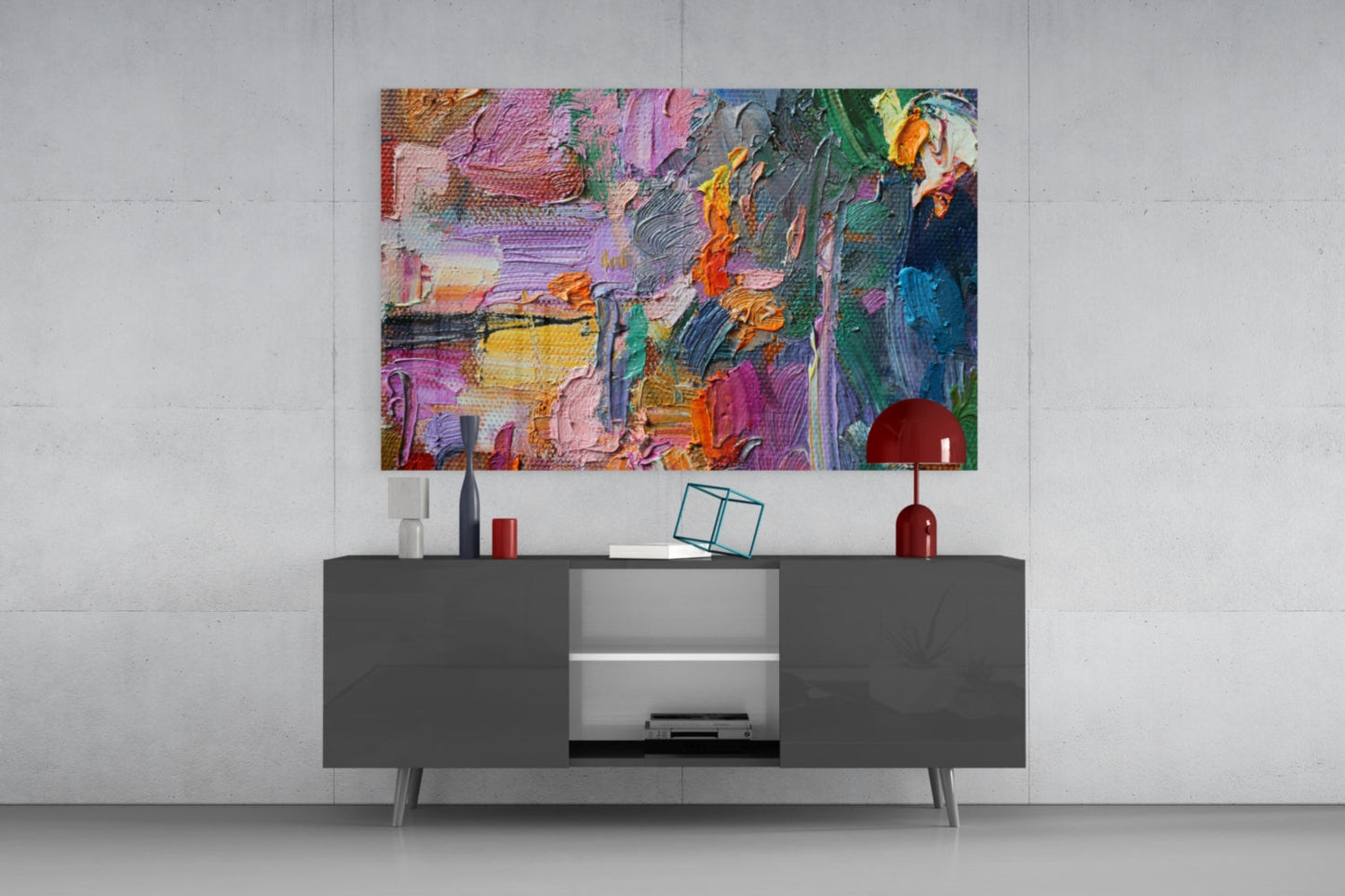Impasto Multicolor Palette Knife Glass Wall Art