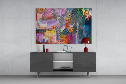 Impasto Multicolor Palette Knife Glass Wall Art
