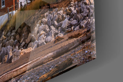 Autumn Tree Shoreline Lighthouse Glass Wall Art