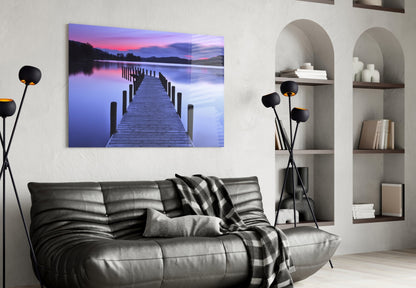 Purple Twilight Mountain Jetty Glass Wall Art