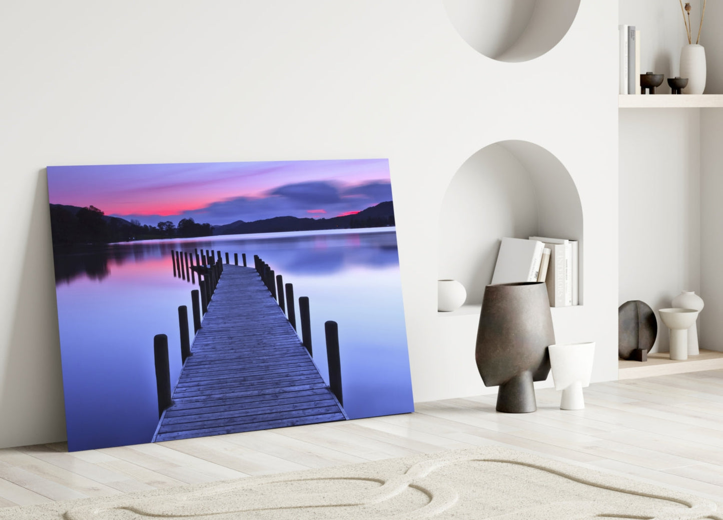 Purple Twilight Mountain Jetty Glass Wall Art