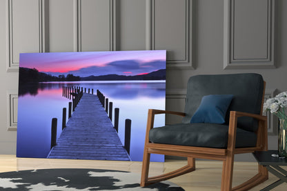 Purple Twilight Mountain Jetty Glass Wall Art