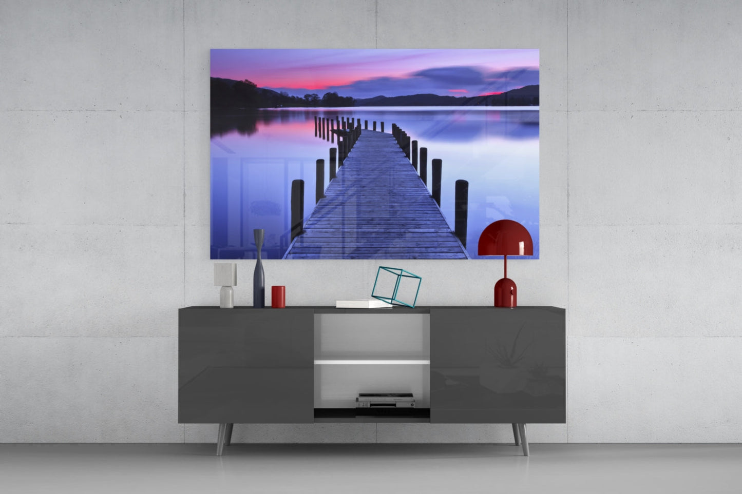Purple Twilight Mountain Jetty Glass Wall Art