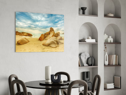 Wide Rocky Shore Blue Sky Beach Glass Wall Art