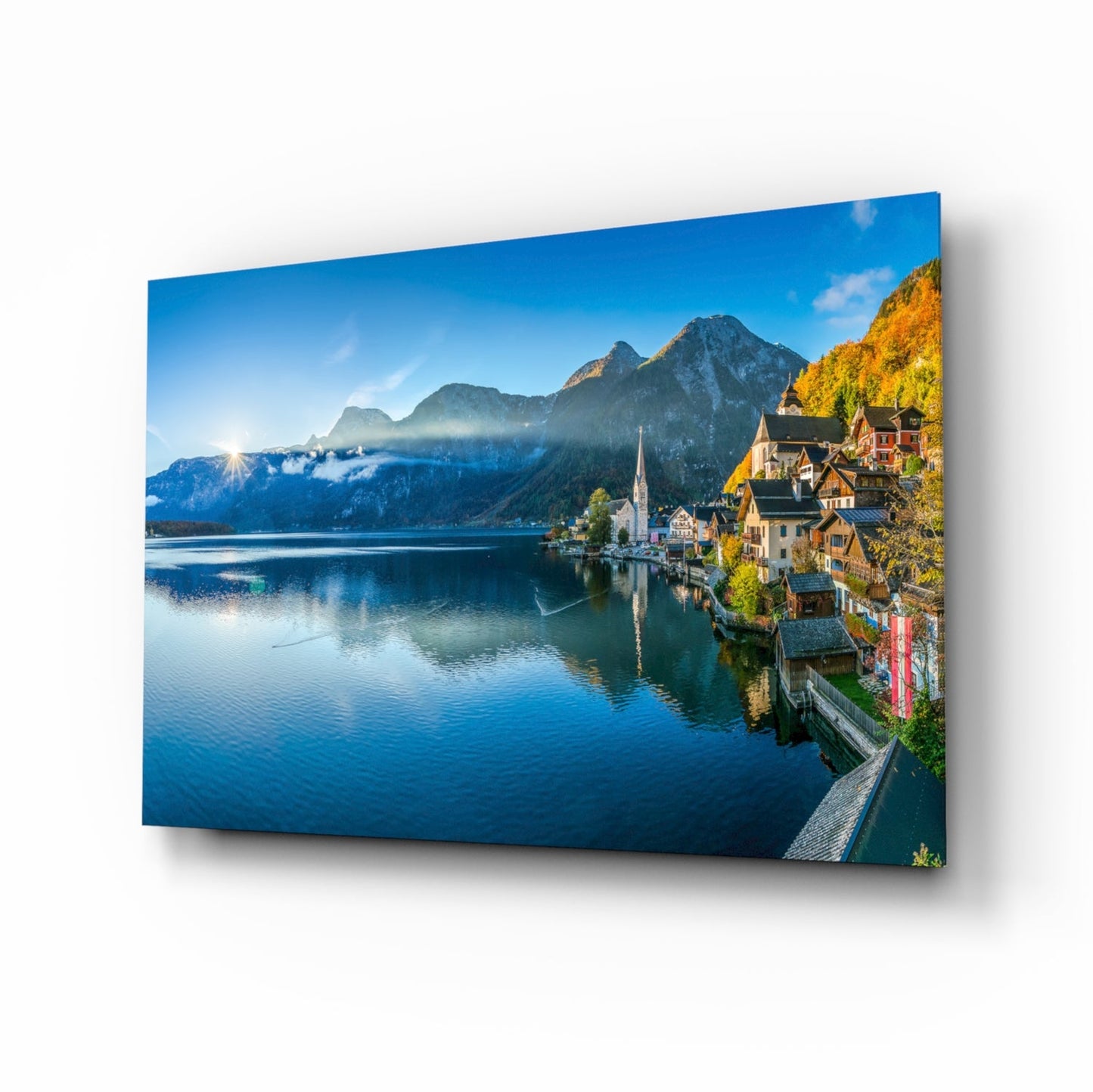 Alpine Lakeside Village Glass Wall Art
