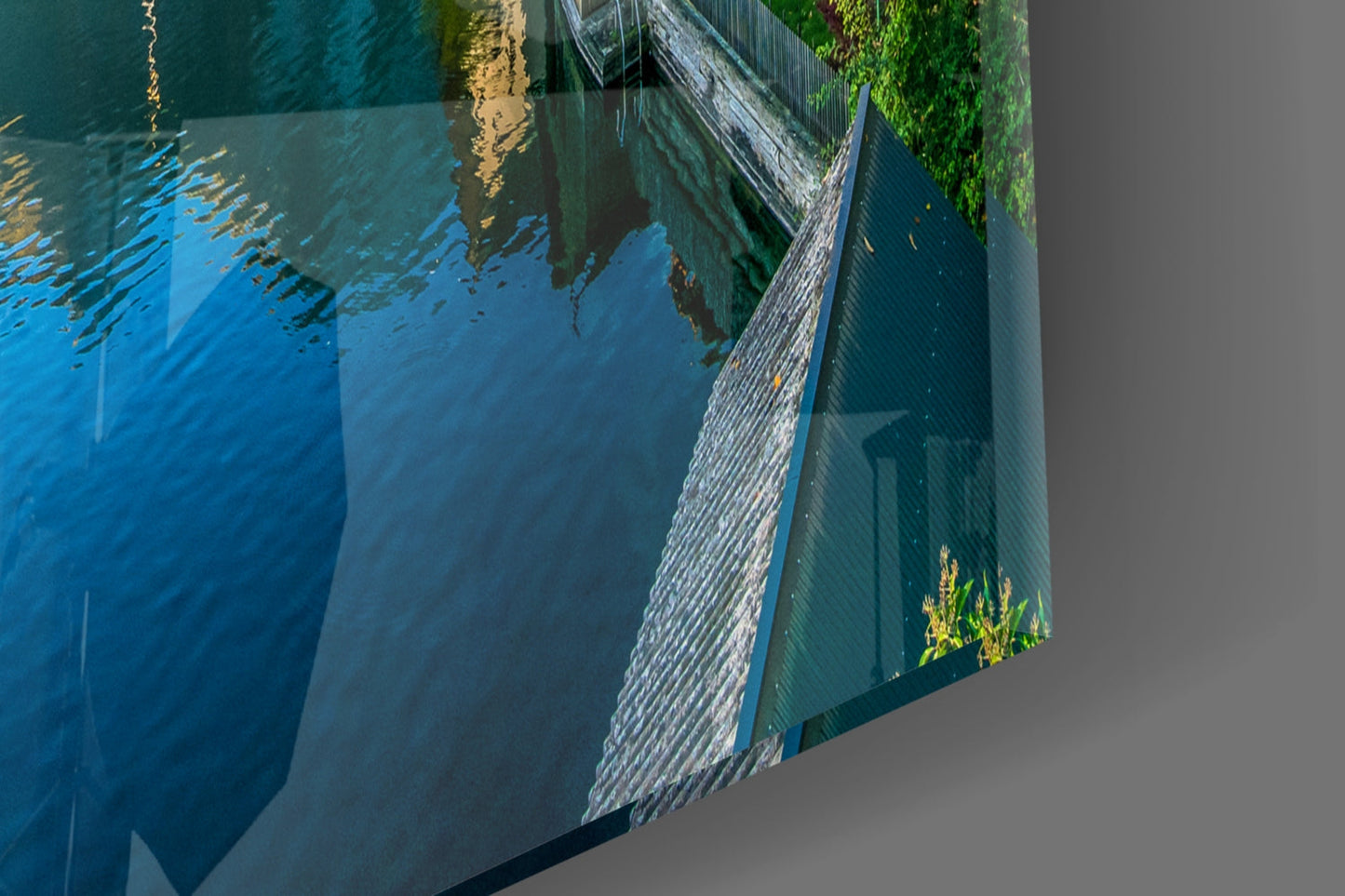 Alpine Lakeside Village Glass Wall Art
