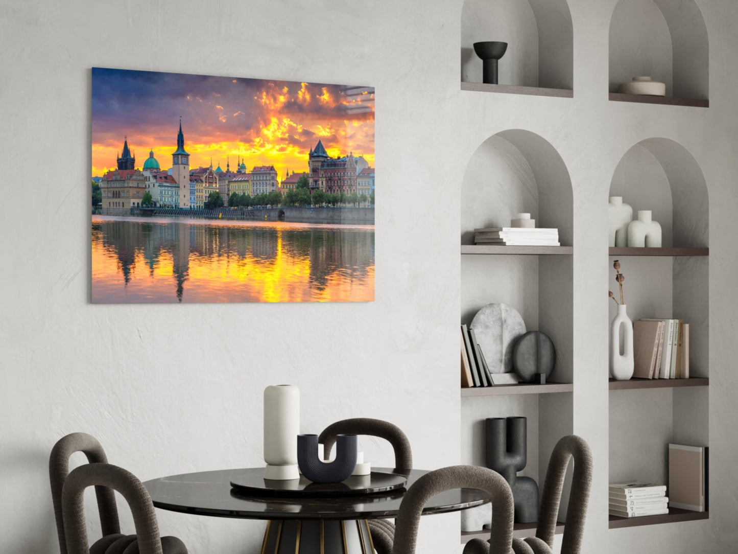 Fiery Sunset Clouds Prague Panorama Glass Wall Art