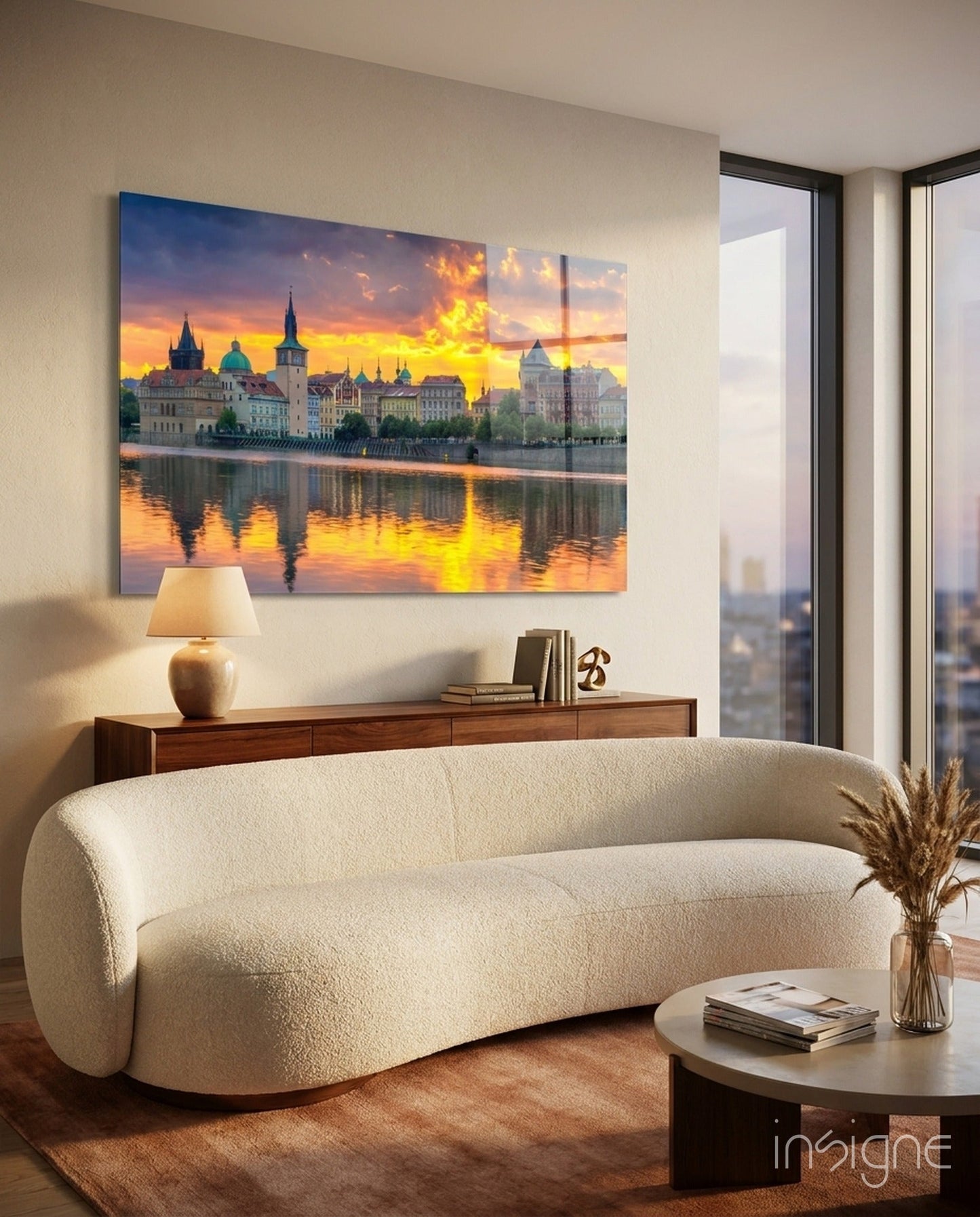 Fiery Sunset Clouds Prague Panorama Glass Wall Art