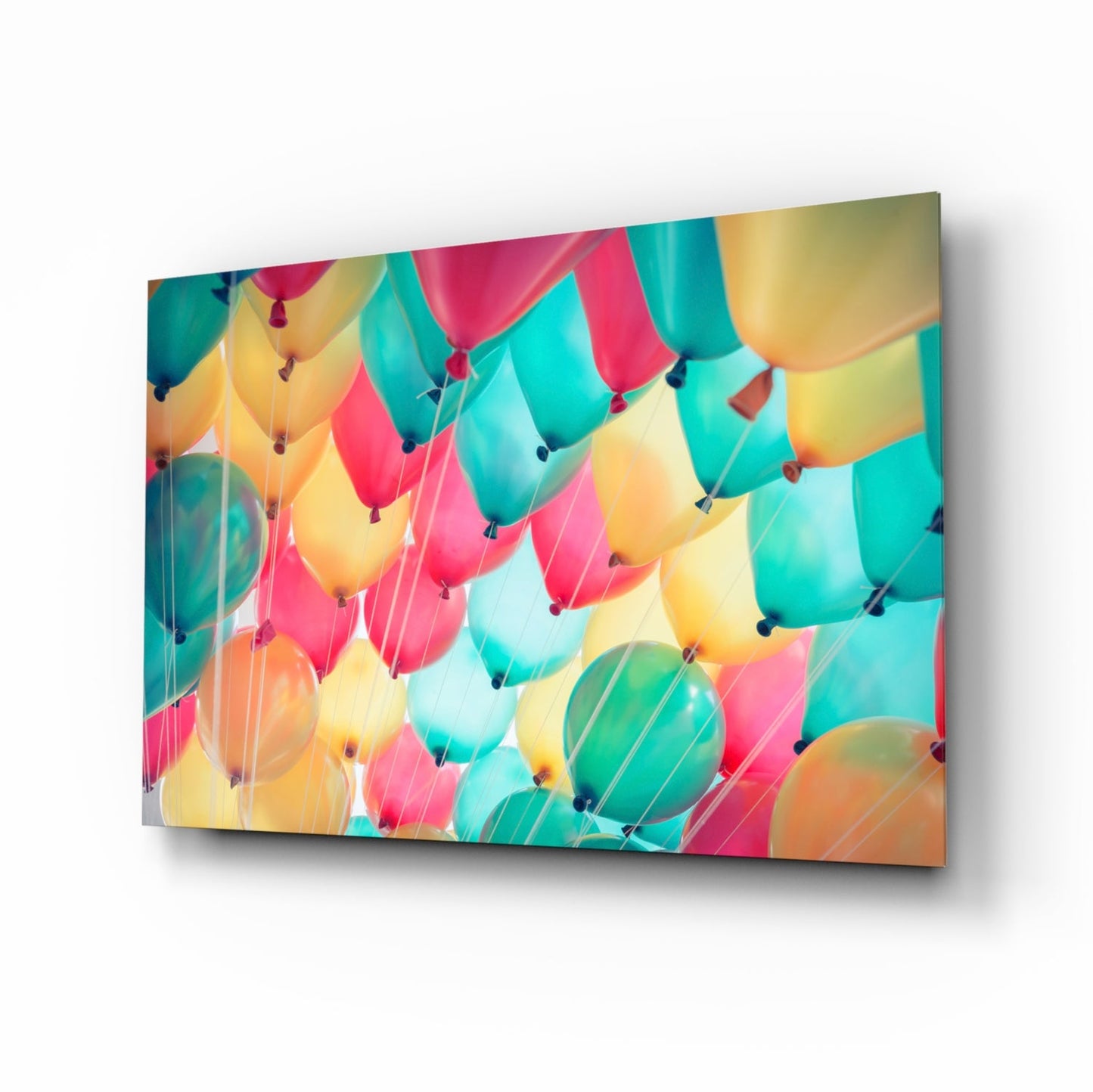 Floating Pastel Party Balloons Glass Wall Art