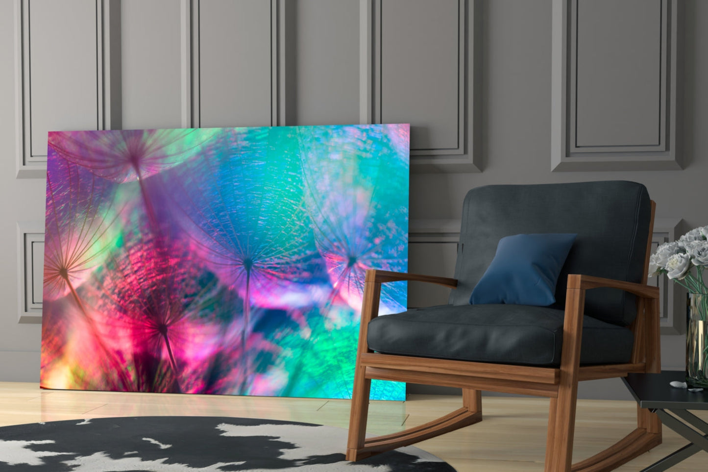 Vivid Dandelion Bokeh Abstract Glass Wall Art