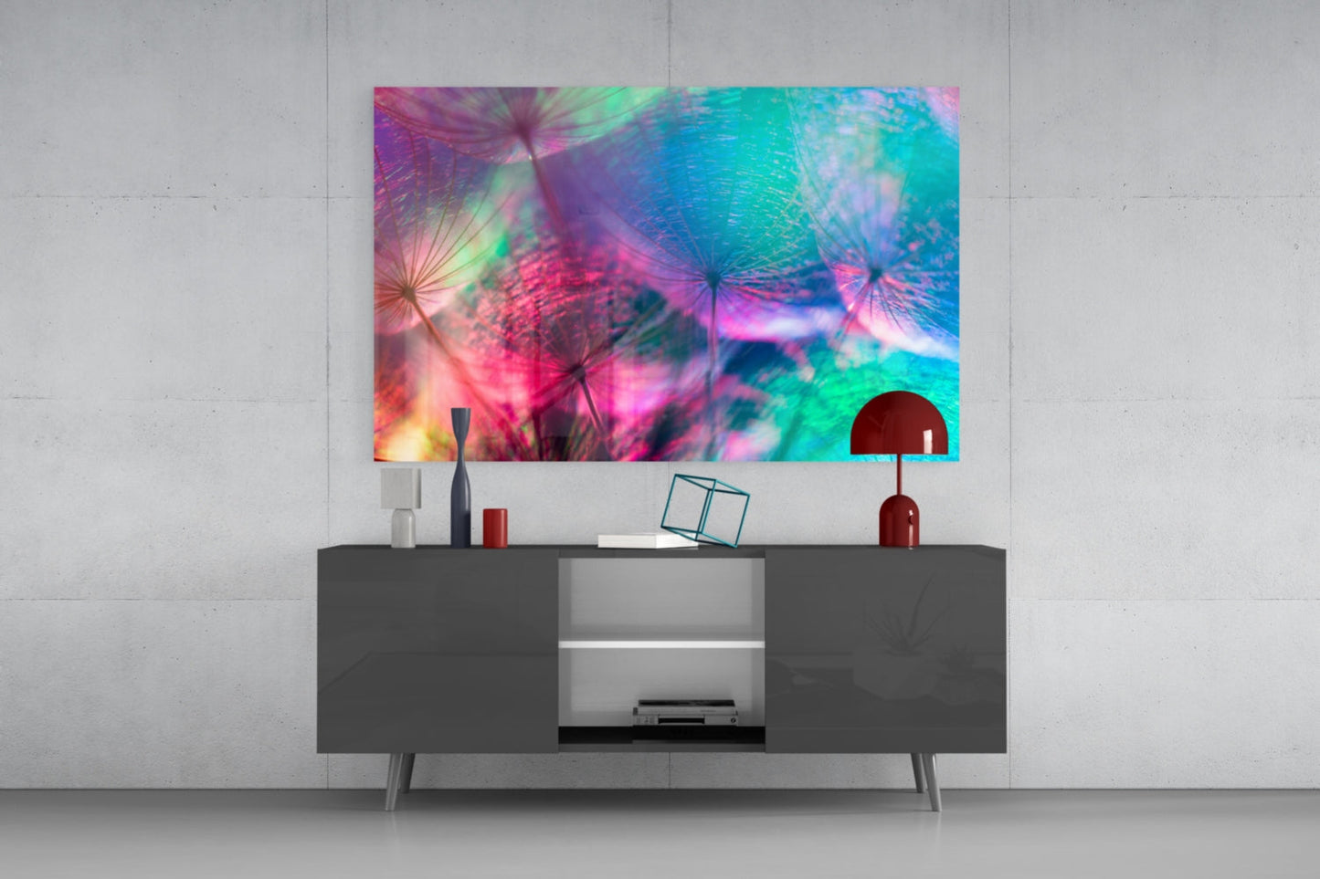 Vivid Dandelion Bokeh Abstract Glass Wall Art