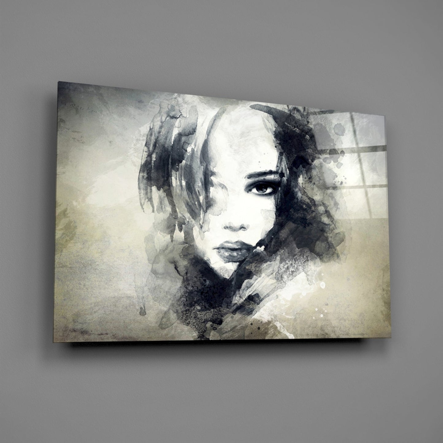 Watercolor Ink Woman Face Glass Wall Art
