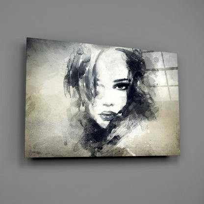 Watercolor Ink Woman Face Glass Wall Art