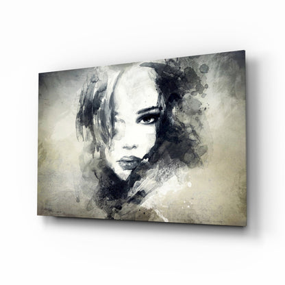 Watercolor Ink Woman Face Glass Wall Art