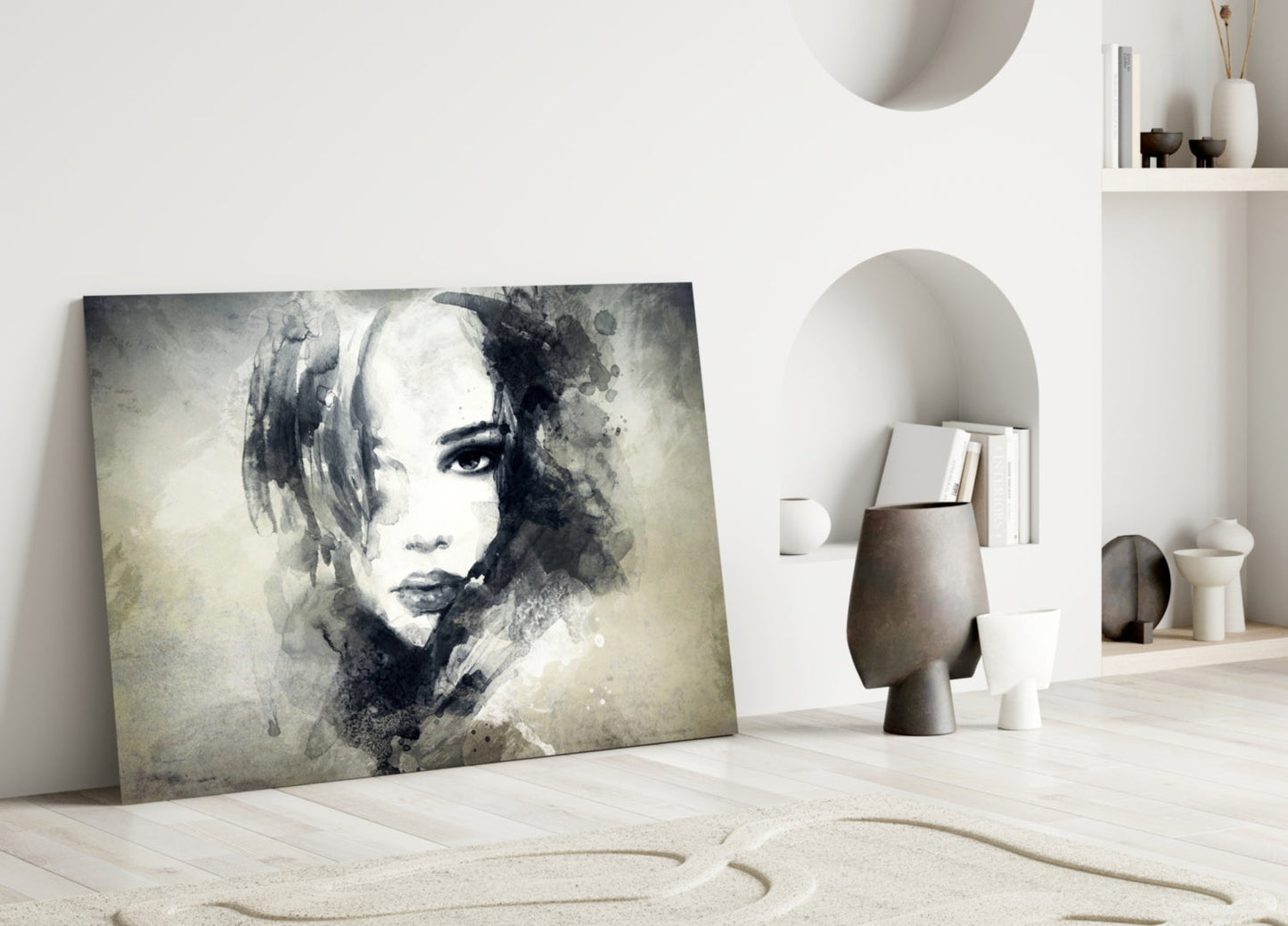 Watercolor Ink Woman Face Glass Wall Art