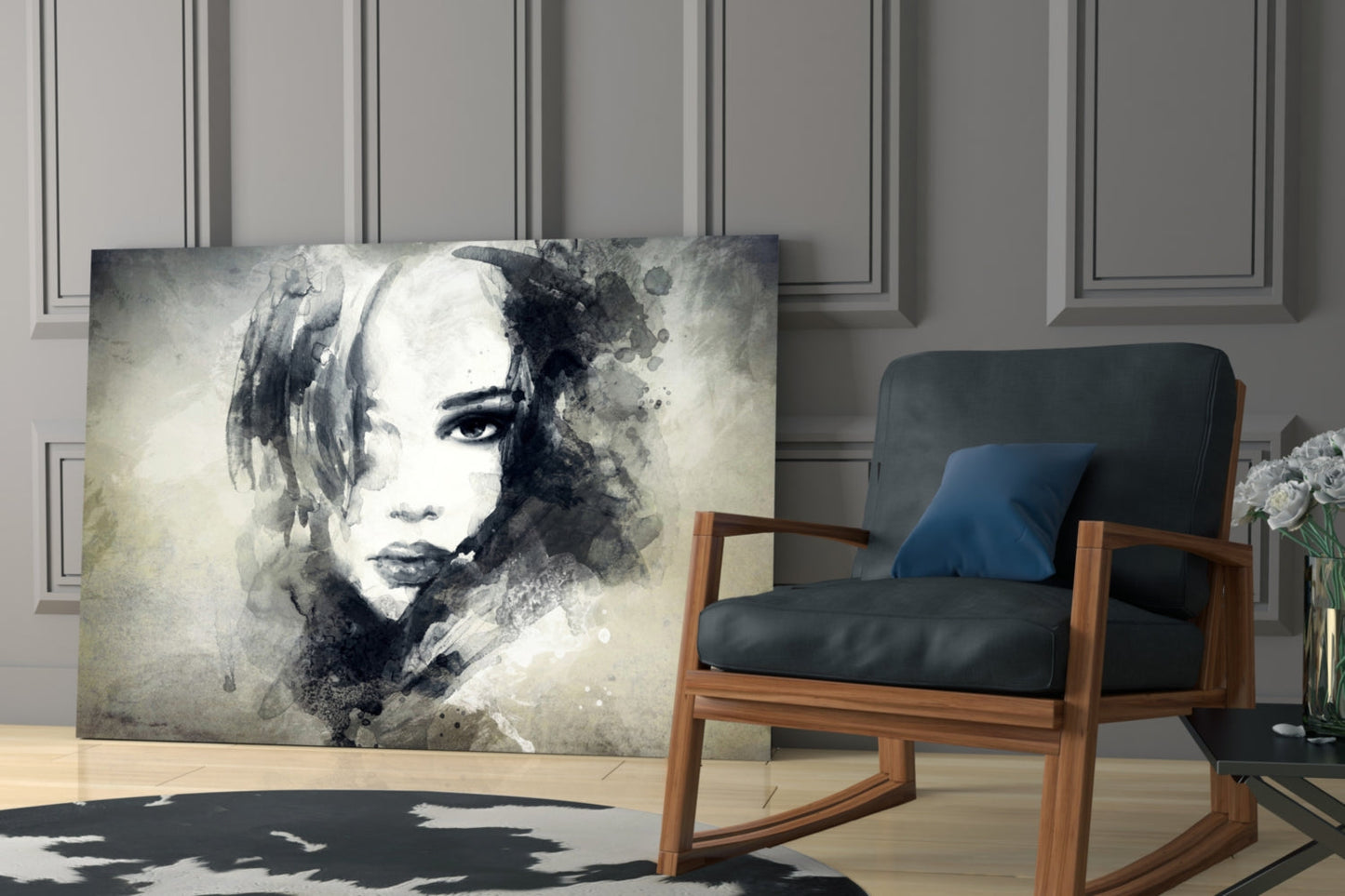 Watercolor Ink Woman Face Glass Wall Art