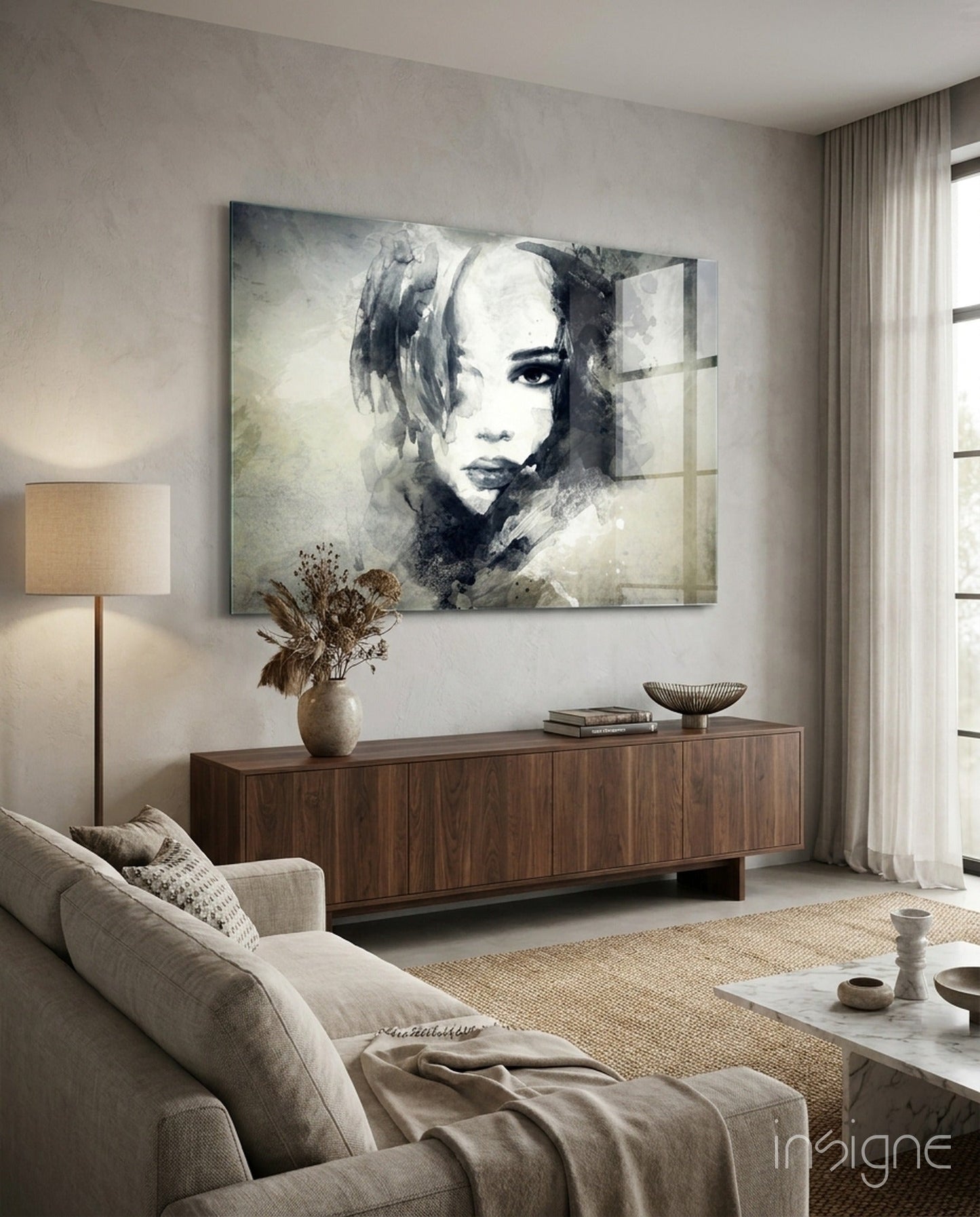 Watercolor Ink Woman Face Glass Wall Art