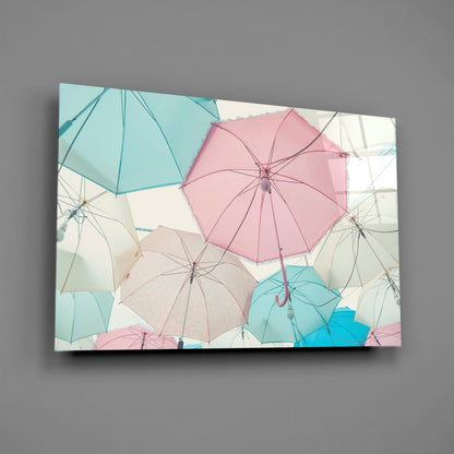 Pastel Pink And Mint Umbrella Canopy Glass Wall Art