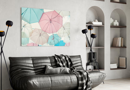 Pastel Pink And Mint Umbrella Canopy Glass Wall Art