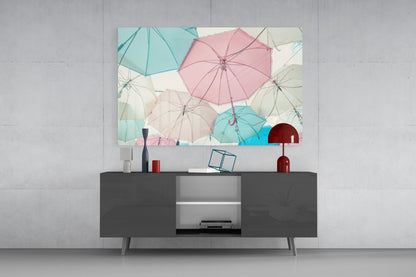 Pastel Pink And Mint Umbrella Canopy Glass Wall Art
