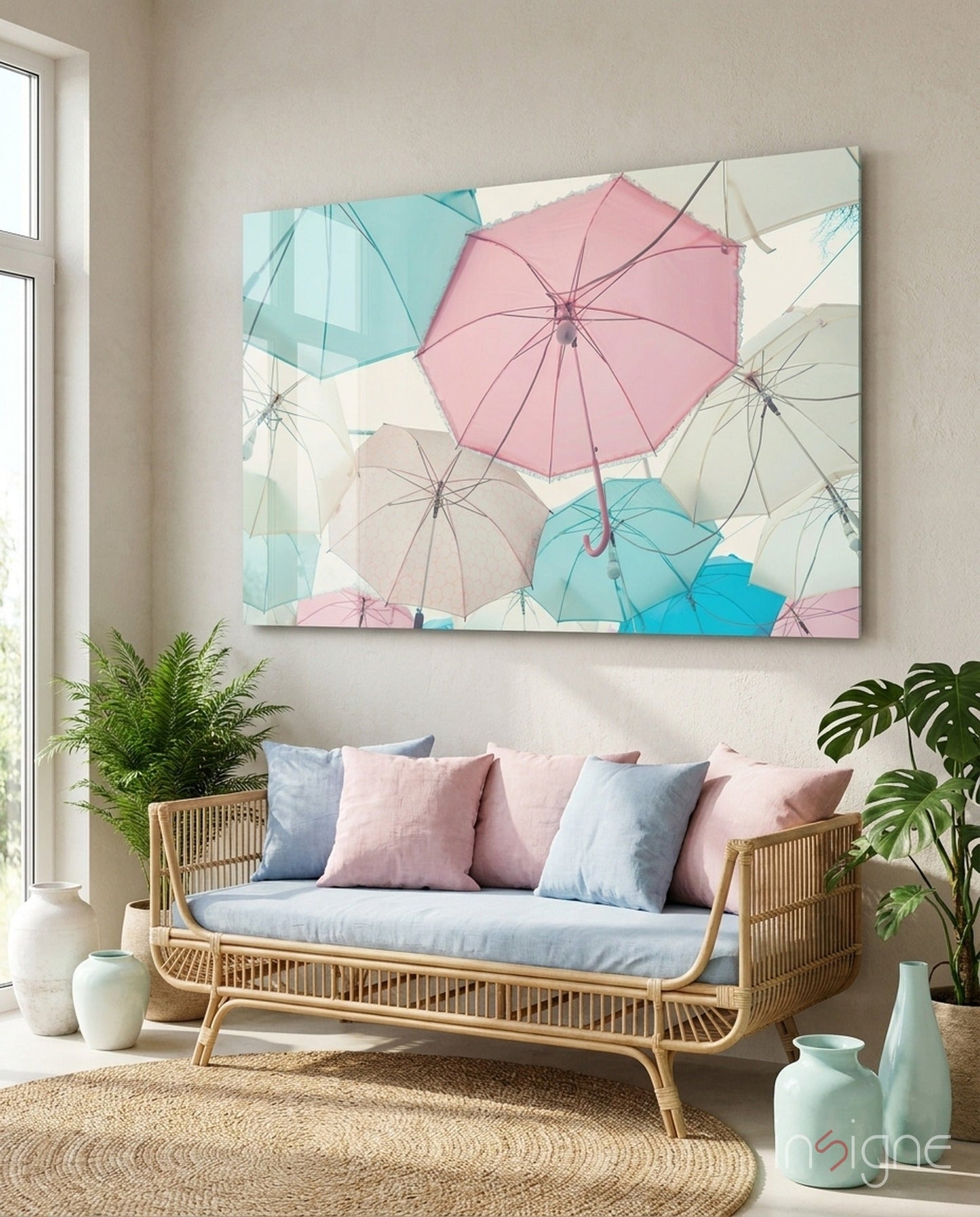 Pastel Pink And Mint Umbrella Canopy Glass Wall Art