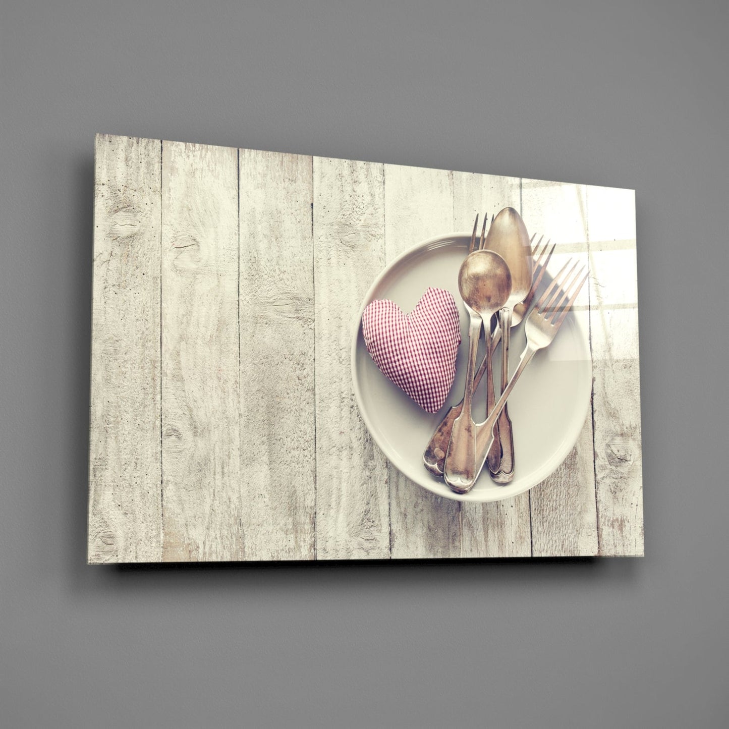 Pink Heart Plate Rustic Table Glass Wall Art