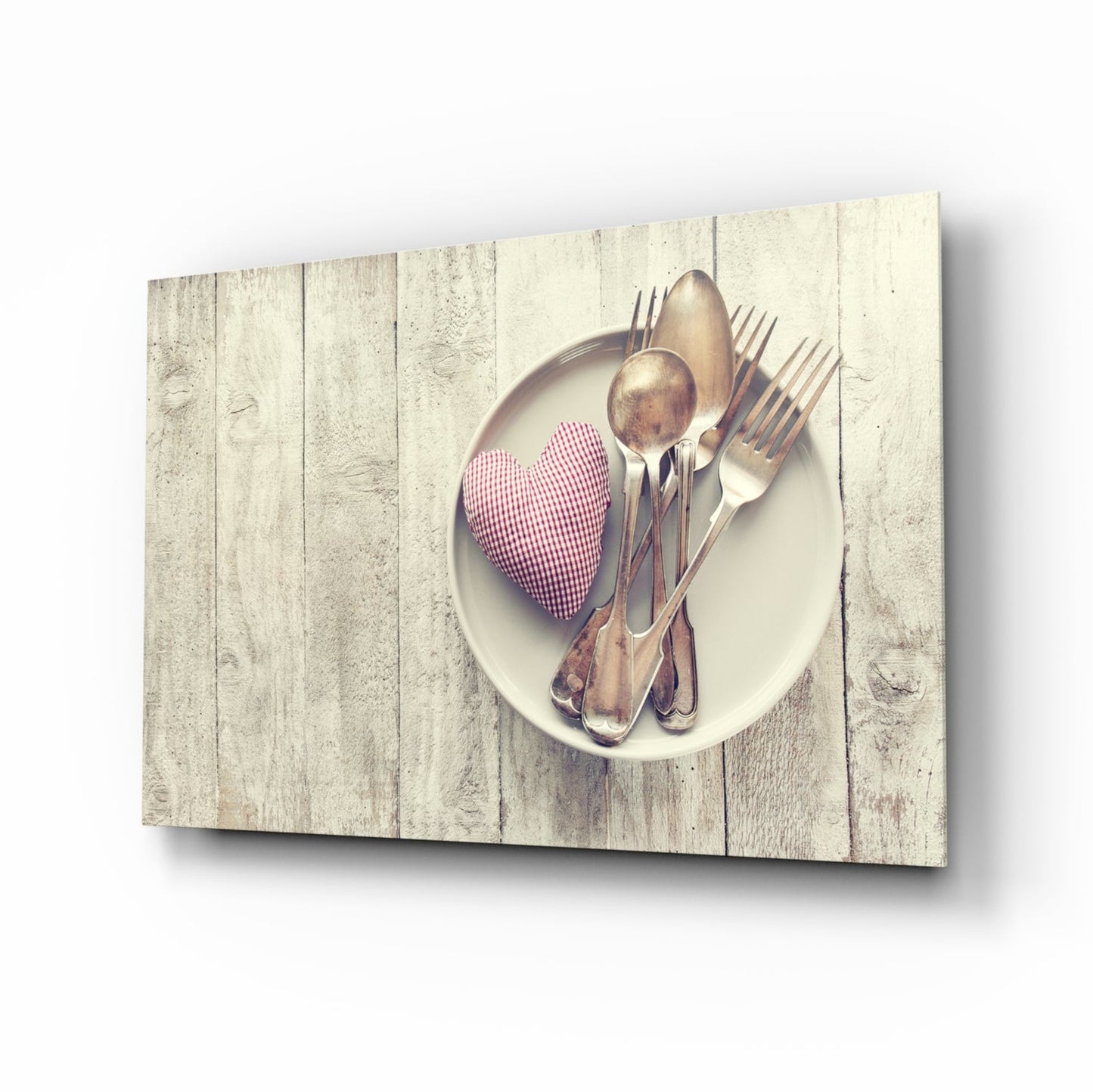Pink Heart Plate Rustic Table Glass Wall Art