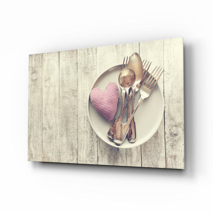 Pink Heart Plate Rustic Table Glass Wall Art