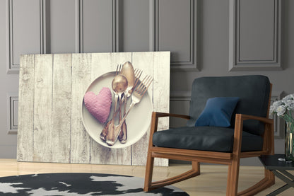 Pink Heart Plate Rustic Table Glass Wall Art