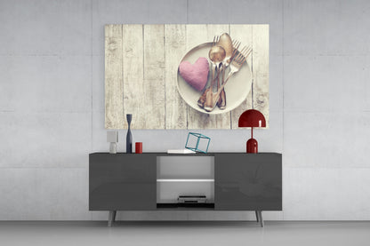 Pink Heart Plate Rustic Table Glass Wall Art
