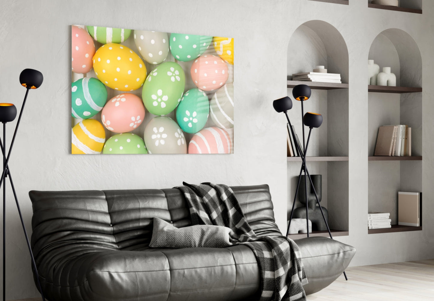 Yellow Polka Dot Easter Egg Pile Glass Wall Art