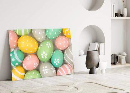 Yellow Polka Dot Easter Egg Pile Glass Wall Art